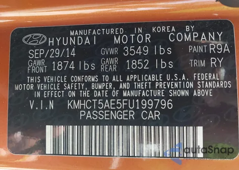 2015 Hyundai Accent Gs из США, поврежденный, VIN KMHCT5AE5FU199796